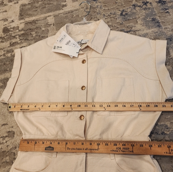 NWT Zara Cream Denim Playsuit Romper Size Large. - Picture 11 of 16